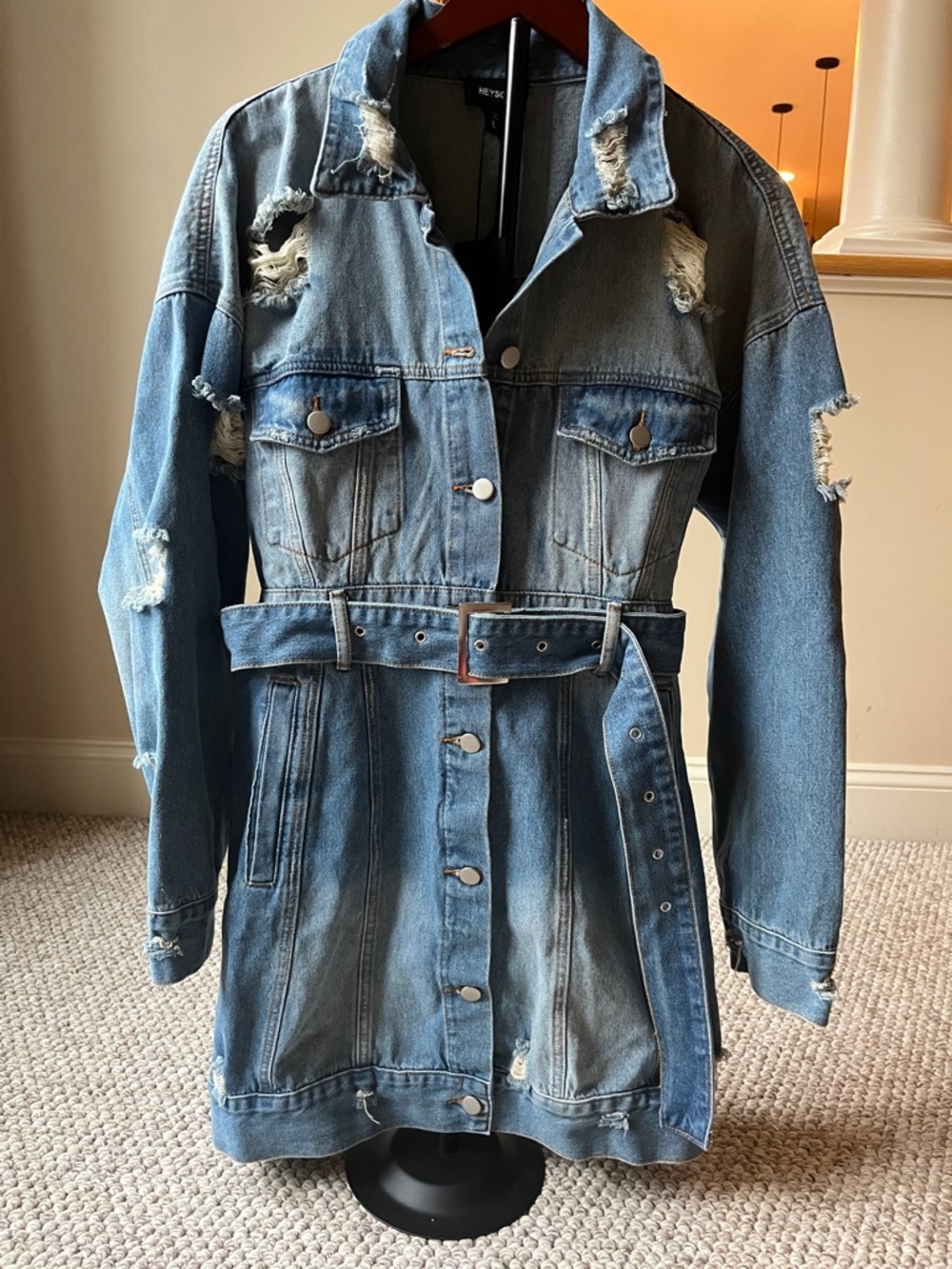 Heyson Distressed Blue Denim Belted Jean Dress NWT!!! Size Large